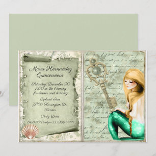 Antique Paper Mermaid Quinceañera  Invitation