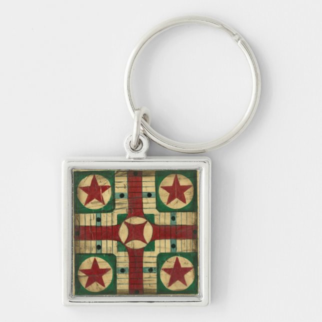Antique Parcheesi Game Board by Ethan Harper Keychain (Front)