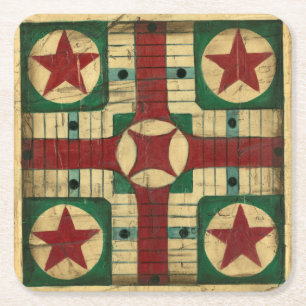 Antique Parcheesi Game Board by Ethan Harper Square Paper Coaster