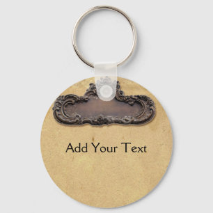 Antique Parchment and Brass Plaque Keychain