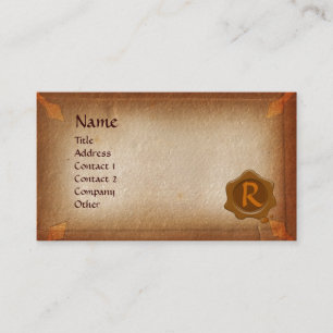 ANTIQUE PARCHMENT, BROWN WAX SEAL MONOGRAM BUSINESS CARD
