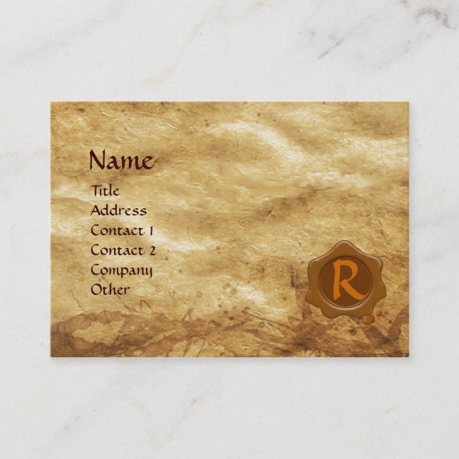 ANTIQUE PARCHMENT, BROWN WAX SEAL MONOGRAM BUSINESS CARD (Front)