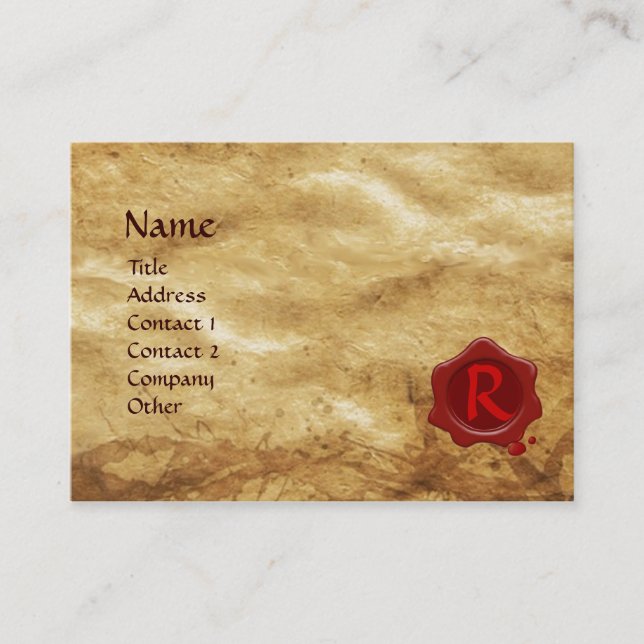 ANTIQUE PARCHMENT, RED WAX SEAL MONOGRAM BUSINESS CARD (Front)