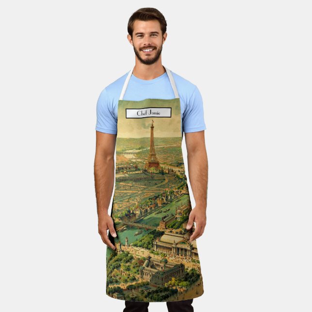 Antique Paris Bird’s Eye View Map Apron (Worn)