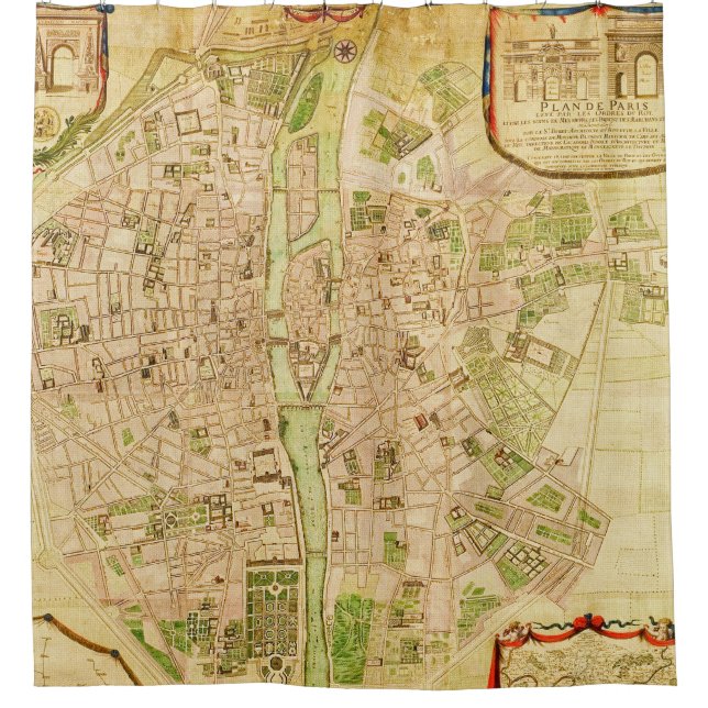 Antique Paris Map 1676 Seine River Vintage France (Front)