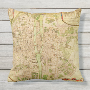 Antique Paris Map 1676 Seine River Vintage France Outdoor Pillow