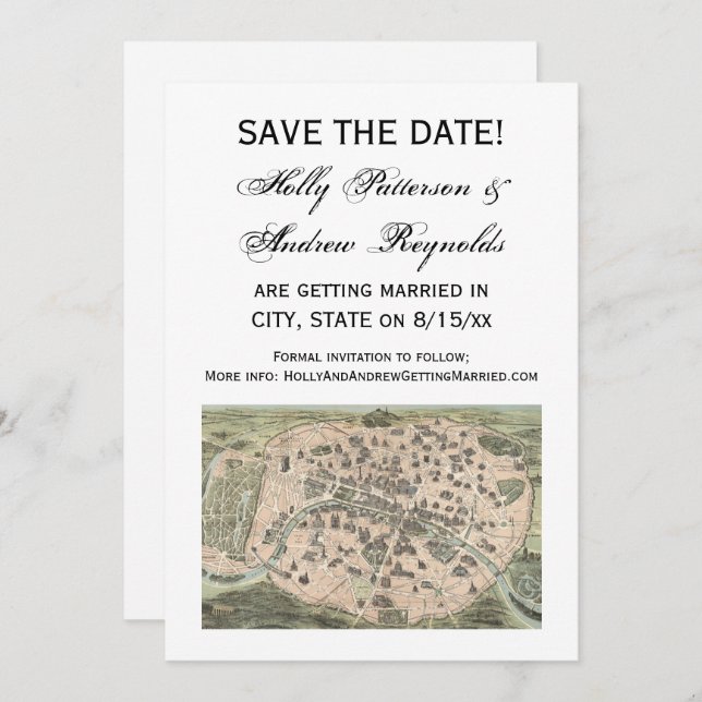 Antique Paris Map, DIY BG V Save the Date Invitation (Front/Back)