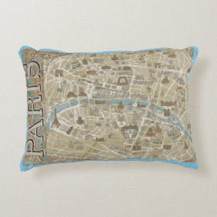 Antique Paris Map France The Seine Accent Pillow