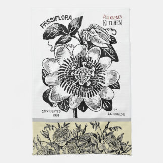 Antique Passion Flower - Your Choice of Text Kitchen Towel