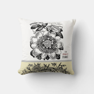 Antique Passion Flower - Your Choice of Text Throw Pillow