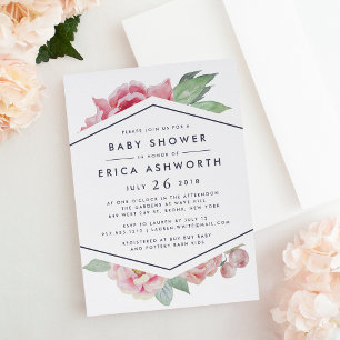 Antique Peony Baby Shower Invitation   White