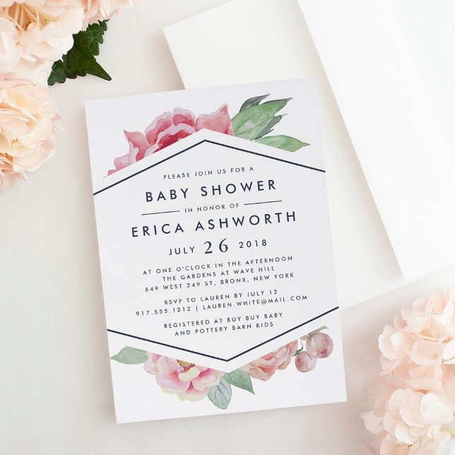 Antique Peony Baby Shower Invitation | White (Creator Uploaded)
