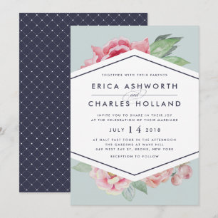 Antique Peony   Blush and Sage Wedding Invitation