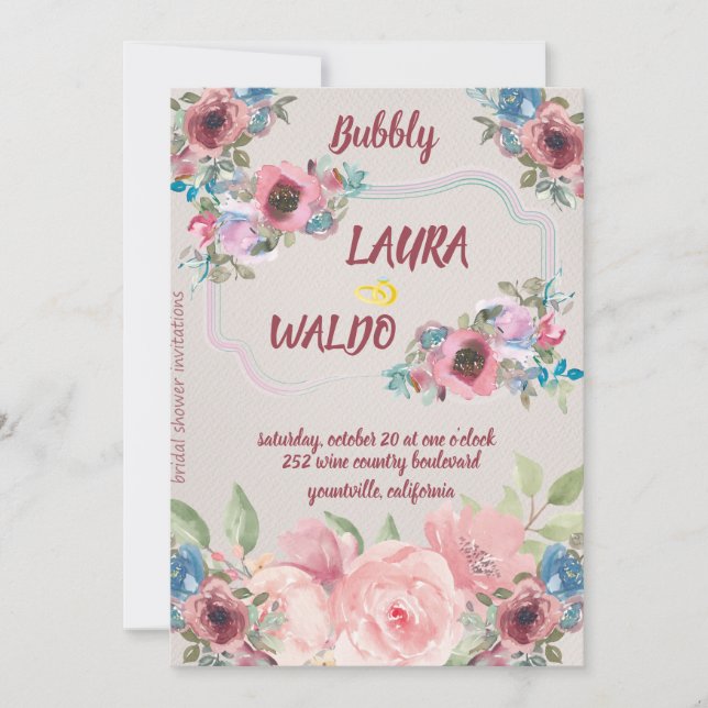 Antique Peony Bubbly Bridal Shower Foil Invitation (Front)