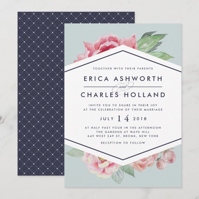 Antique Peony | Faire-part de mariage de vidage (Devant / Derrière)
