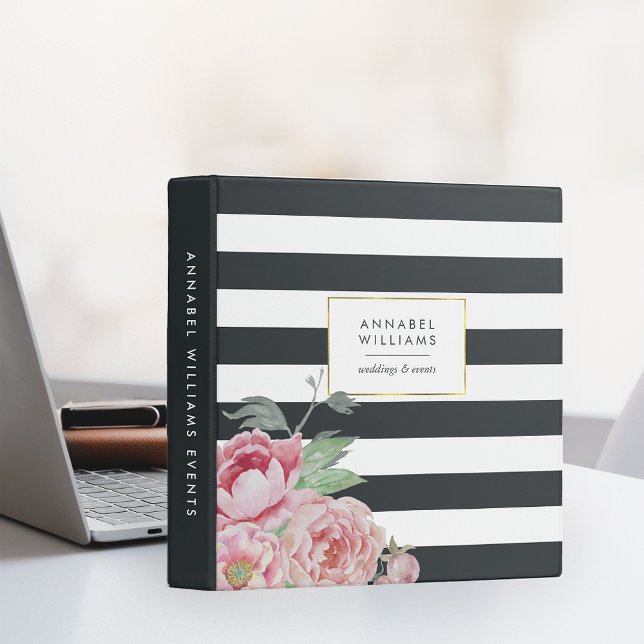 Antique Peony | Midnight Stripe Personalized Binder (Creator Uploaded)