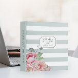 Antique Peony | Mint Stripe Personalized Binder<br><div class="desc">Chic and modern floral binder features a sage mint green and white striped background with a bouquet of watercolor blush pink and sage green peony flowers peeking out from the corner. Customize the front and spine with your choice of text (like name, business name or binder contents) using the fields...</div>