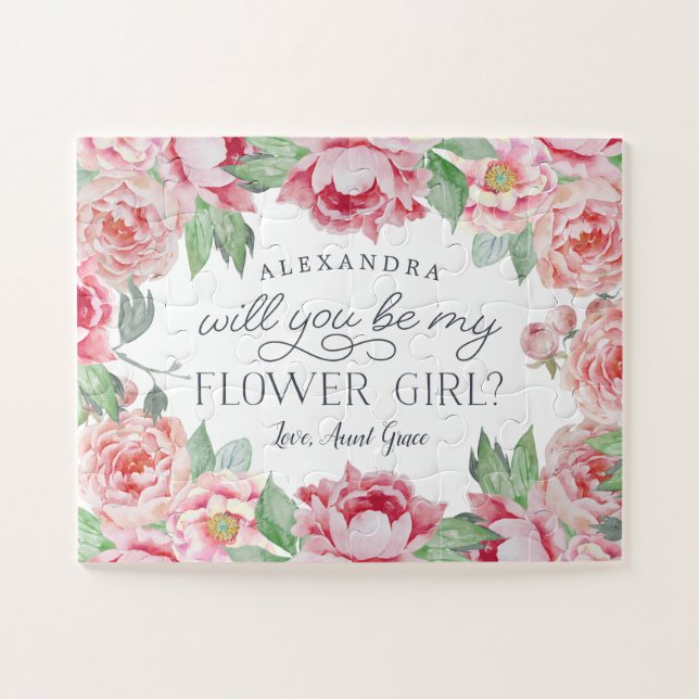 Antique Peony | Personalized Be My Flower Girl Jigsaw Puzzle (Horizontal)
