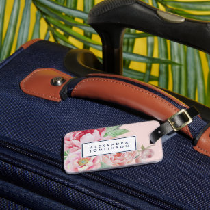 Antique Peony Personalized Luggage Tag