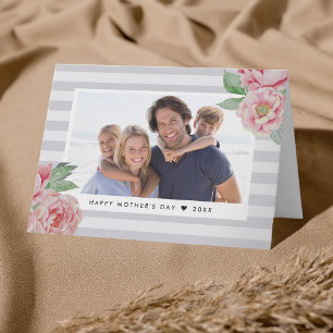 Antique Peony Stripe   Mother's Day Photo Card