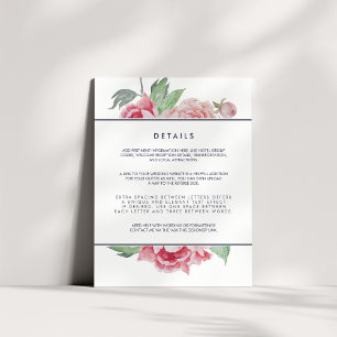 Antique Peony Wedding Guest Details Card