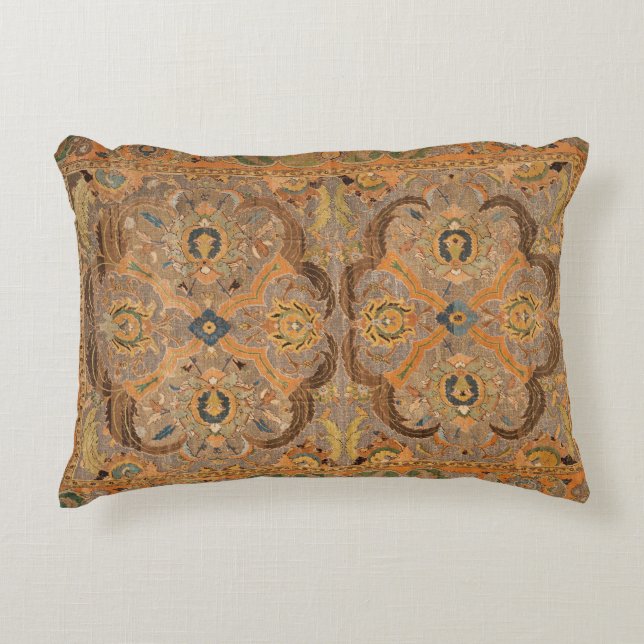 Antique Persian Carpet Brown Orange Bath Mat Accent Pillow (Front)