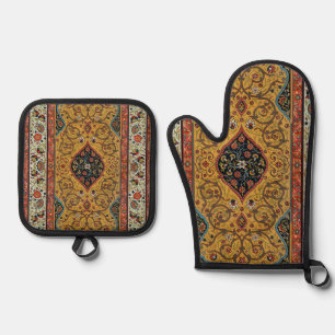 Antique Persian Carpet Elegant Design Oven Mitt & Pot Holder Set