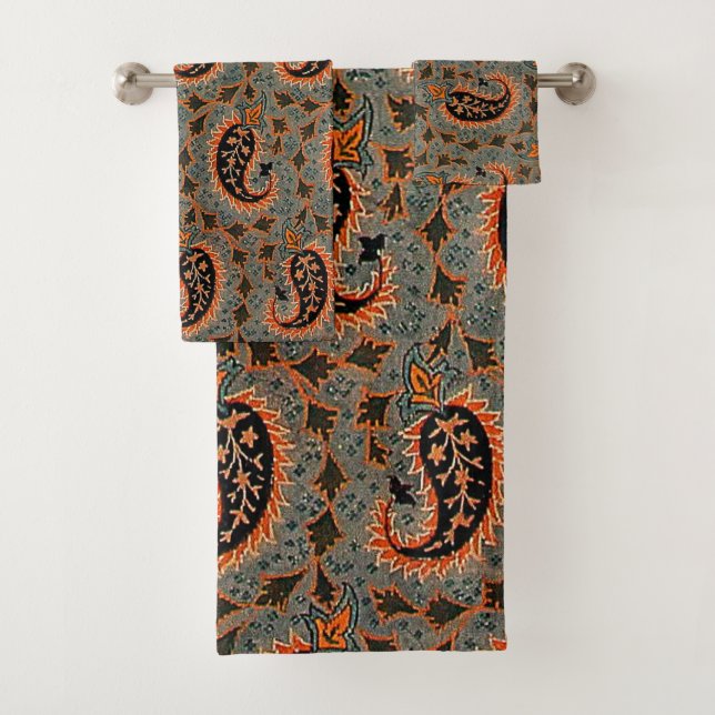 Antique Persian Paisley  Pattern Bath Towel Set (Insitu)