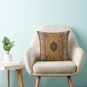 Antique Persian Rich Carpet Elegant Rug Carpet Throw Pillow