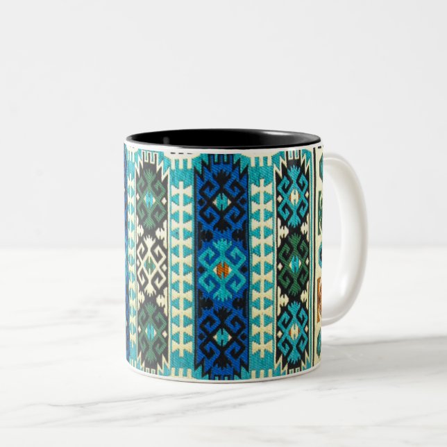 Antique Persian Turkish  Pattern, Blue Green Two-Tone Coffee Mug (Front Right)