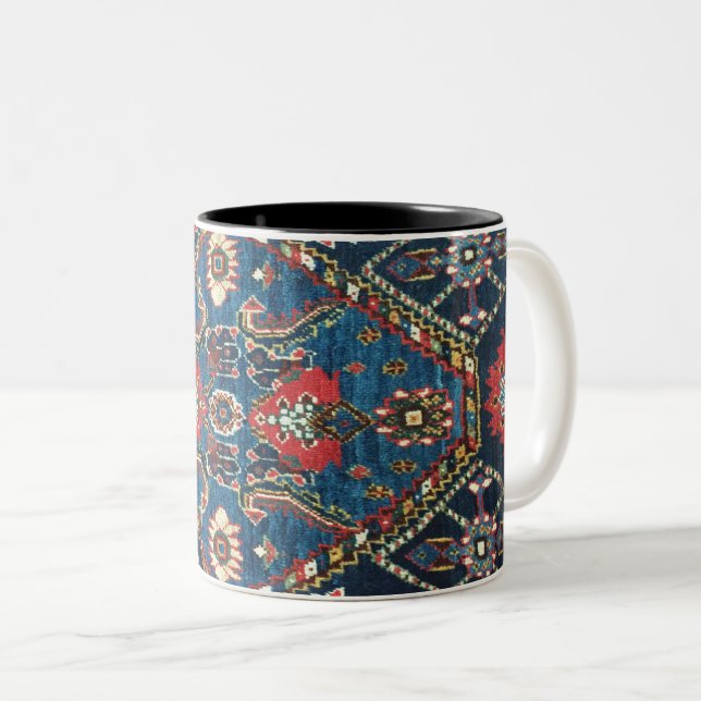 Antique Persian Turkish  Pattern, Blue Two-Tone Coffee Mug (Front Right)