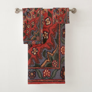 Antique Persian Turkish Rug Floral Carpet Bath Towel Set