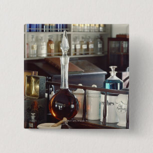 Antique pharmacy bottles 2 inch square button