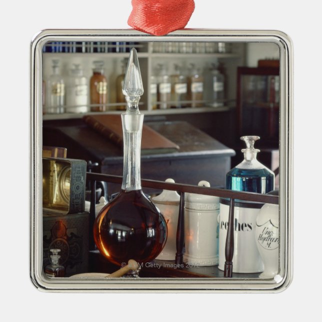 Antique pharmacy bottles metal ornament (Front)