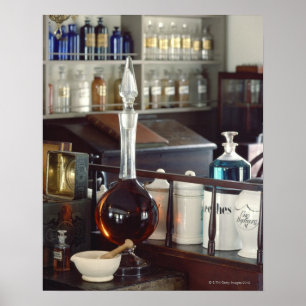 Antique pharmacy bottles poster
