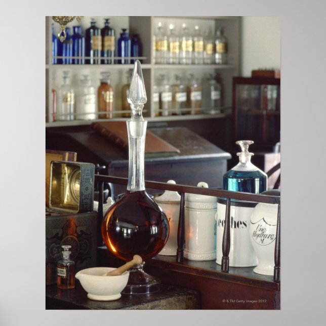 Antique pharmacy bottles poster (Front)