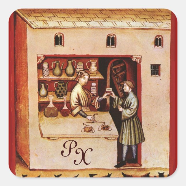 ANTIQUE PHARMACY Medicine, Drug Store,Monogram Square Sticker (Front)