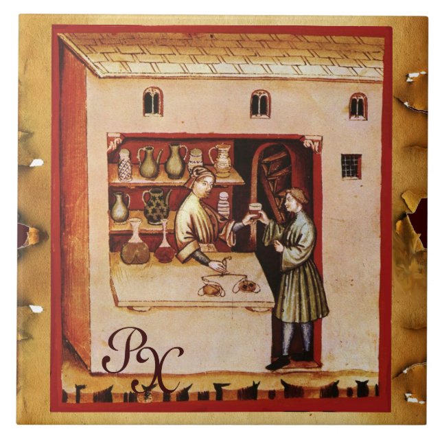 ANTIQUE PHARMACY Medicine, Drug Store,Monogram Tile (Front)