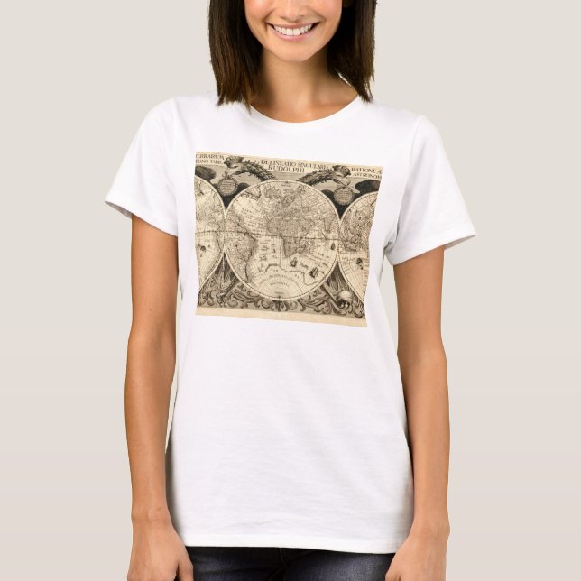 Antique Phillip Eckebrecht 1630 Map of the World T-Shirt (Front)