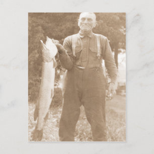 Antique Photo Man Holding a Large Fish Postcard