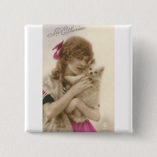 Antique Photo Victorian Woman and Dog 2 Inch Square Button