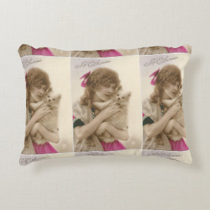 Antique Photo Victorian Woman and Dog Accent Pillow