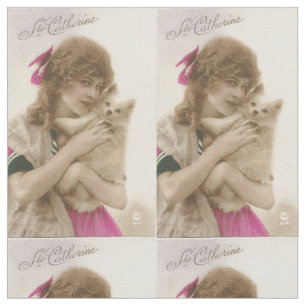 Antique Photo Victorian Woman and Dog Fabric