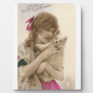 Antique Photo Victorian Woman and Dog Plaque