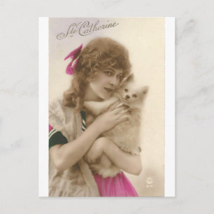 Antique Photo Victorian Woman and Dog Postcard