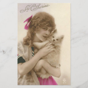 Antique Photo Victorian Woman and Dog Stationery