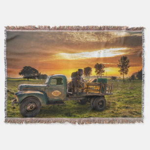 Antique Pickup in the Countryside Throw Blanket