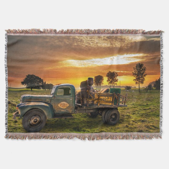Antique Pickup in the Countryside Throw Blanket (Front)