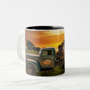 Antique Pickup in the Countryside Two-Tone Coffee Mug