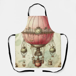 Antique Pink Balloon Airship Victorian Apron